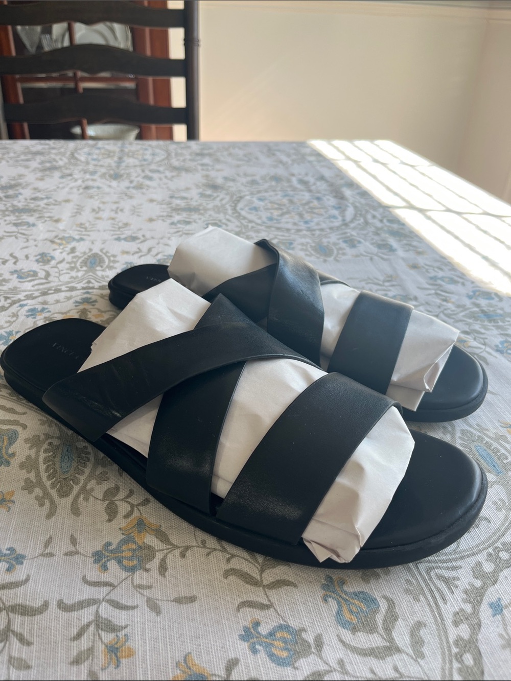 Vince Camuto Black Leather Crisscross Slide Sandals